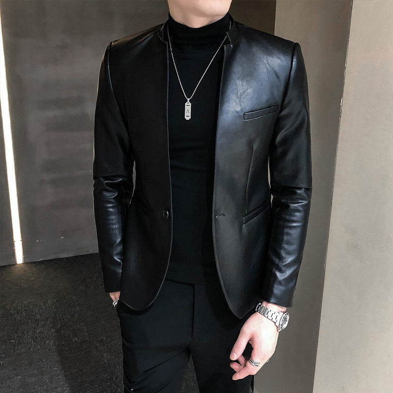 Slim Trend Fashion Brand Simple Leather Jacket Jacket Men Ooho
