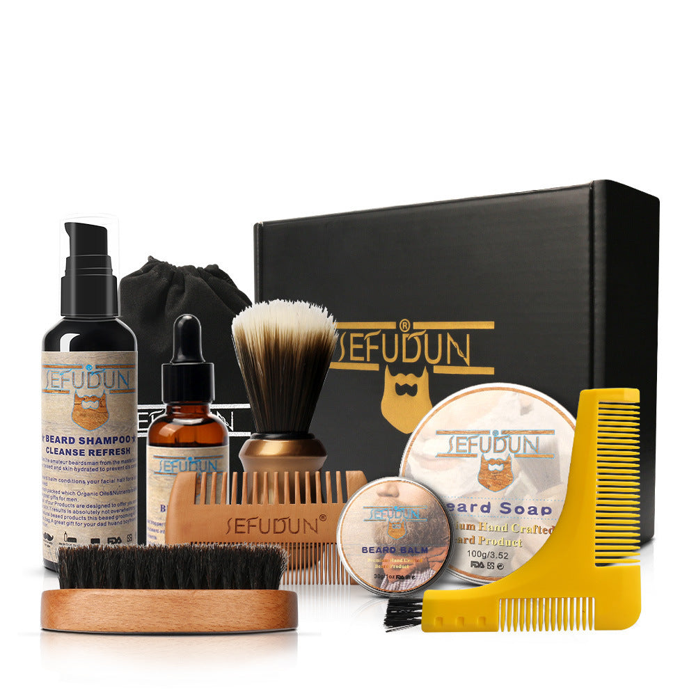 Men Barba Beard Kit Beard Care Set Styling Tool Styling Scissors Beard Oil Comb Moustache Balm Moisturizing Wax Ooho