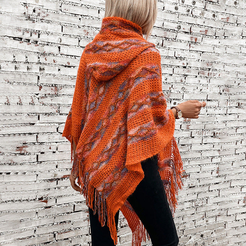 Women's Fashion Knitted Tassel Cape & Shawl – Cozy Boho Chic Wrap Ooho