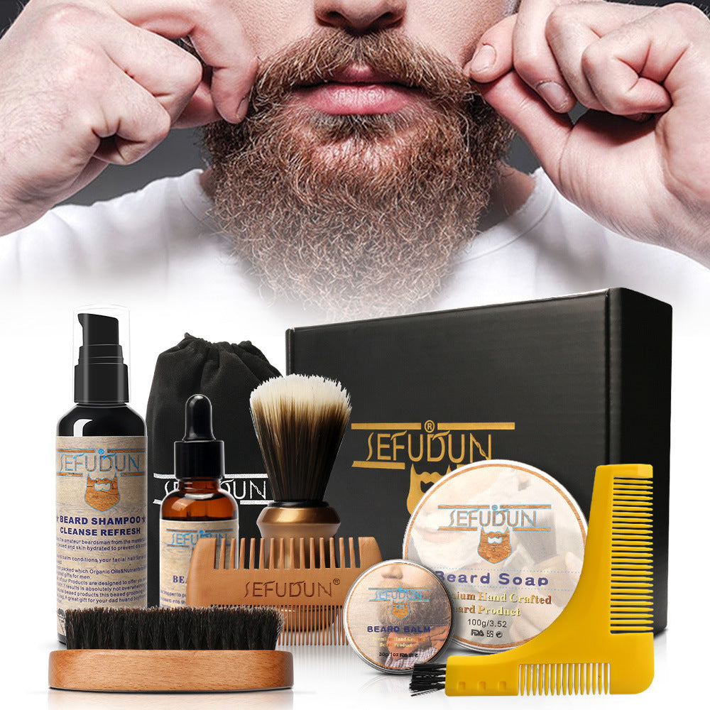 Men Barba Beard Kit Beard Care Set Styling Tool Styling Scissors Beard Oil Comb Moustache Balm Moisturizing Wax Ooho