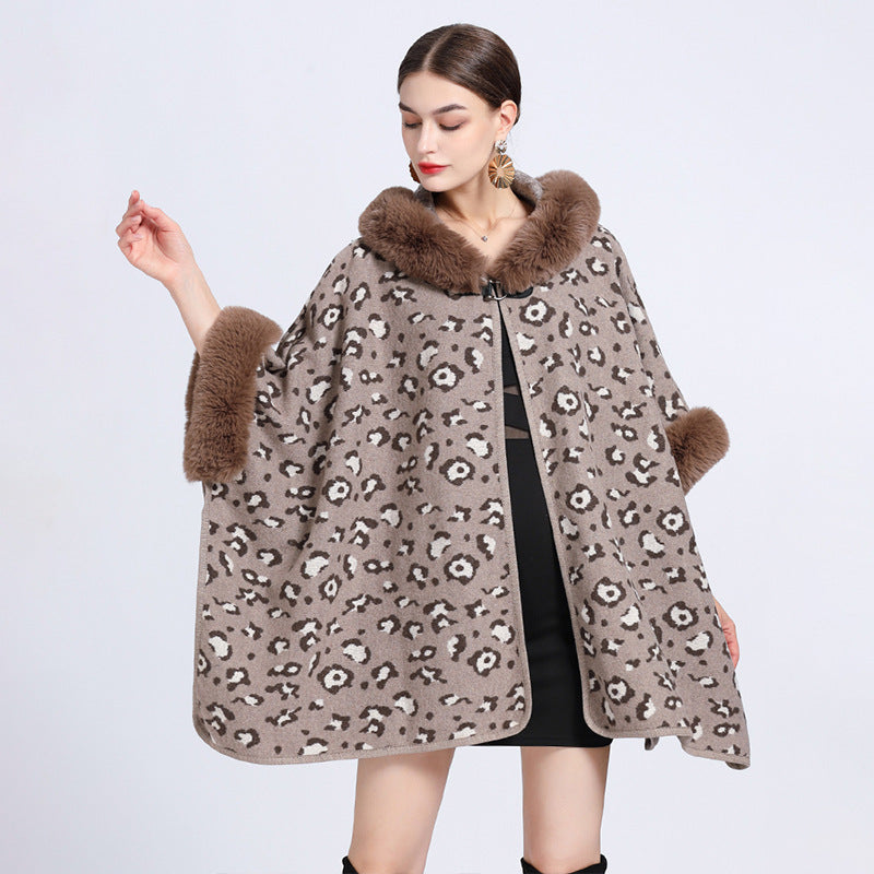 Women's Oversized Jacquard Shawl Cape – Knitted Woolen Cardigan Coat for Elegant Winter Style Ooho