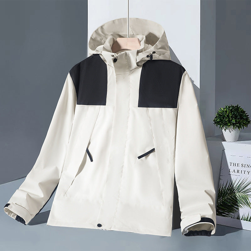 Hooded Windbreaker Unisex Fashion Colorblock Zip-up Jacket With Pockets Waterproof Outwear For Women Men Clothing Ooho