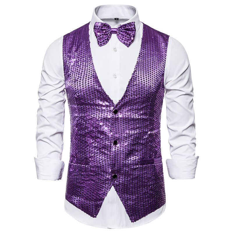 Men's Sequined Vest Performance Dress Jacket Ooho