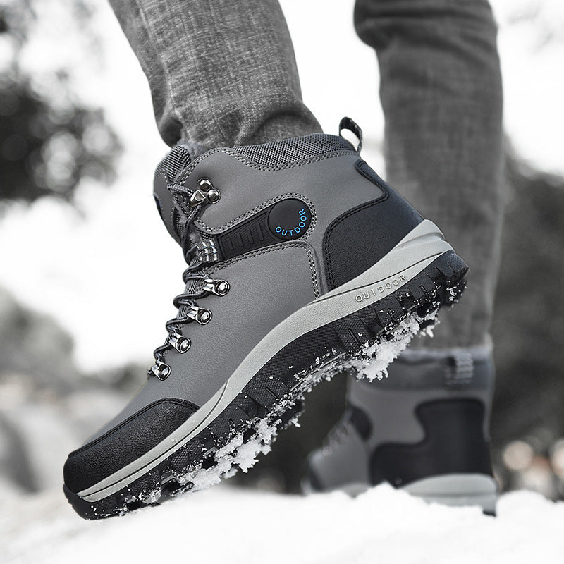 Winter Snow Boots Men Warm Plush Ankle Boots Hiking Lace-up Shoes Ooho