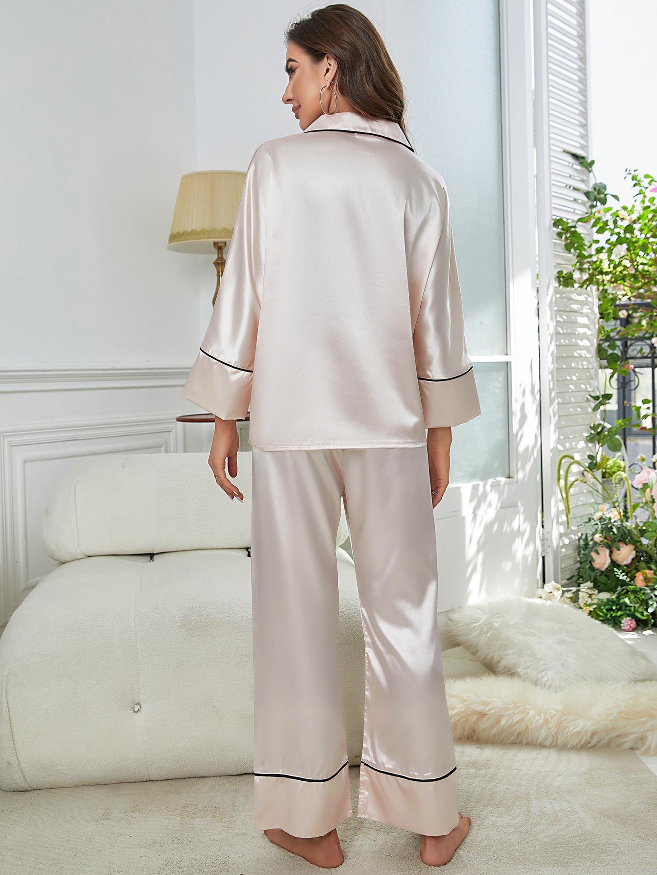 Long Sleeve Pajama Set Button Up Shirt And Pants Lounge Sets Sleepwear Ooho