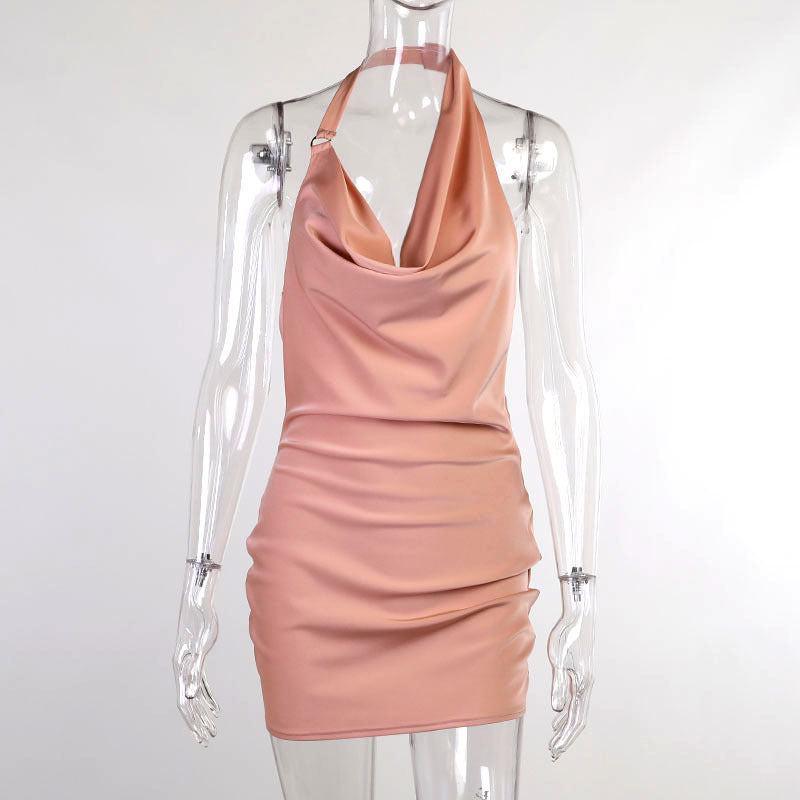 Satin Party Dress V Neck Backless Mini Sleeveless Summer Party Dress Ooho
