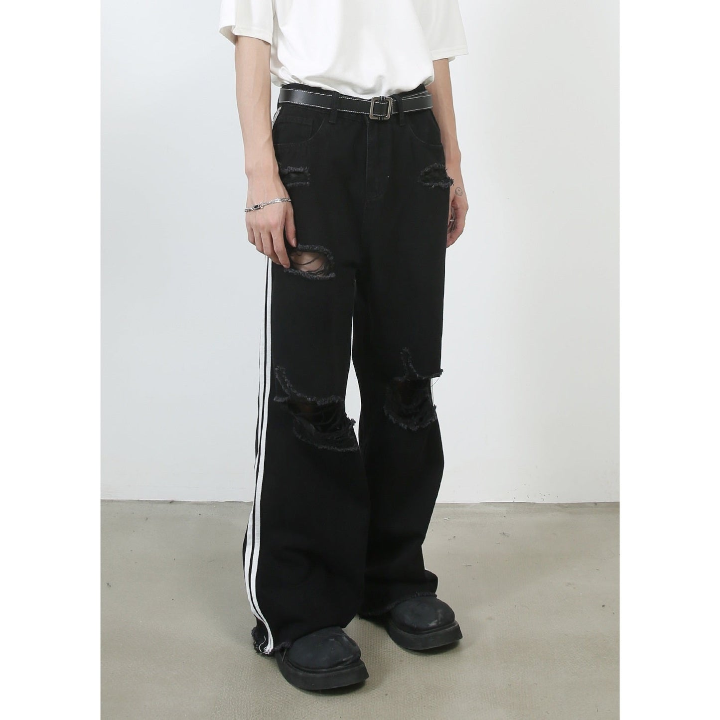 Retro Tattered Jeans Washed Wide-leg Jeans For Men Ooho
