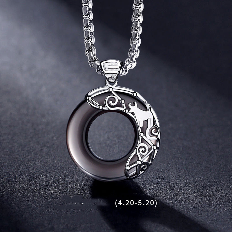 Zodiac Necklace Male Hip Hop Obsidian Ooho