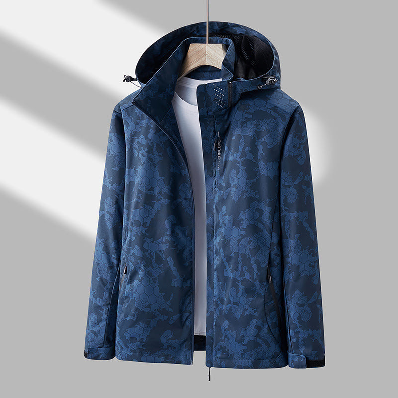Printed Hooded Windbreaker Unisex Fashion Solid Color Zip-up Jacket Waterproof Windproof Outwear For Women Men Clothing Ooho