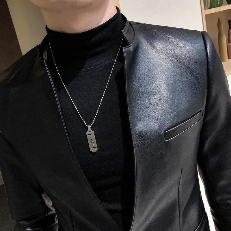 Slim Trend Fashion Brand Simple Leather Jacket Jacket Men Ooho