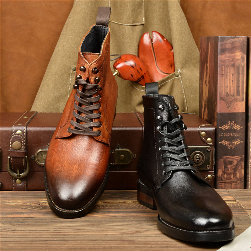 Soft Top Cowhide High Top Boots For Men Ooho