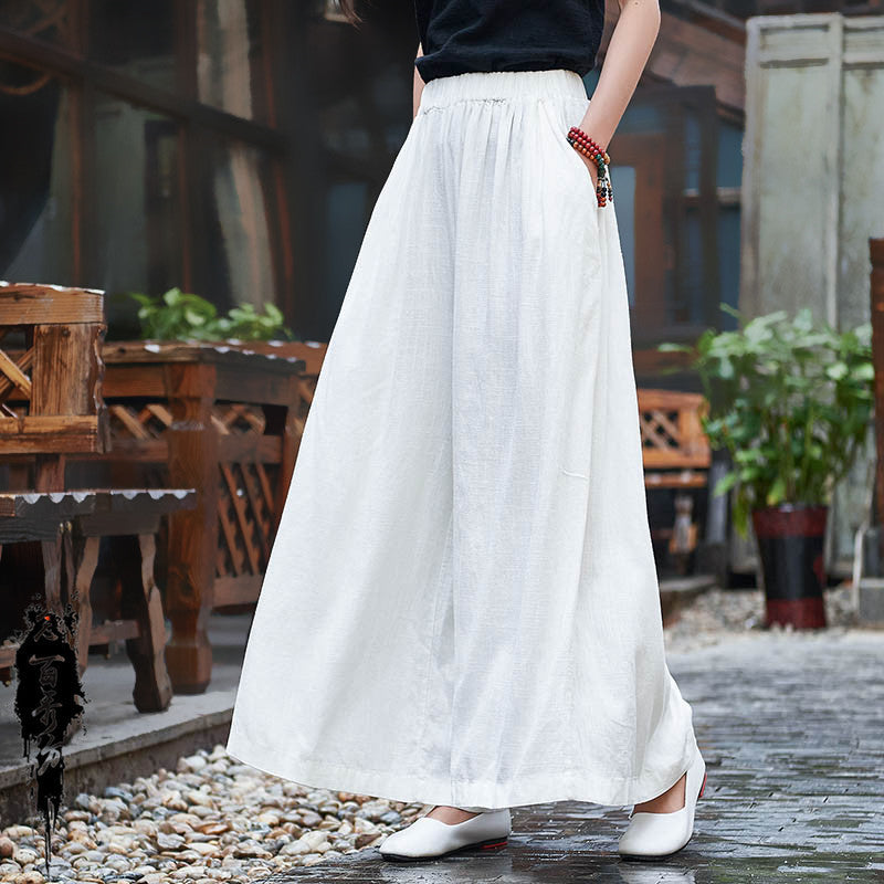 Women’s Linen Stone Washed Slim Fit Travel Culottes | Yoga Lounge Pants Ooho