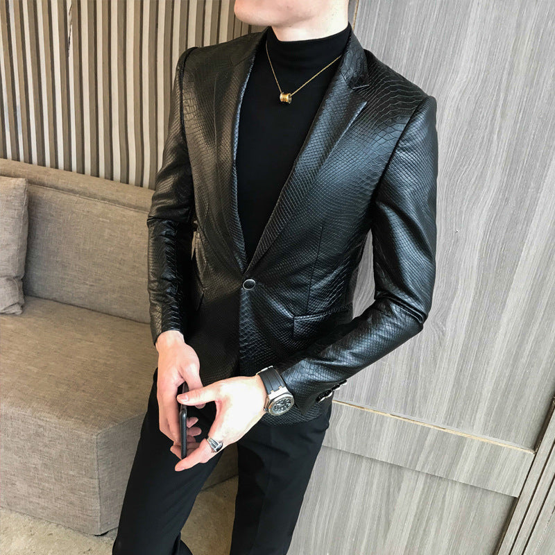 Slim Trend Fashion Brand Simple Leather Jacket Jacket Men Ooho