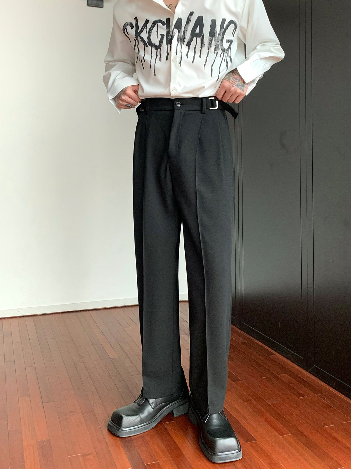 Non-iron Straight Suit Trousers Men Loose Casual Ooho