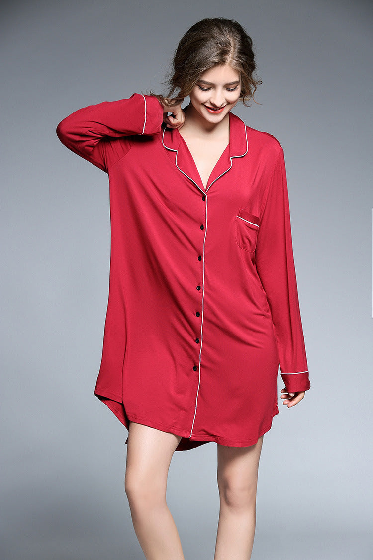 Women's Modal Long Sleeve Shirt Dress Ooho