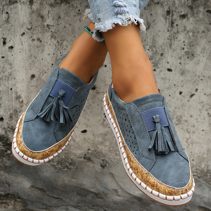 Tassel Shoes Women's Color Matching Round Toe Flats Ooho