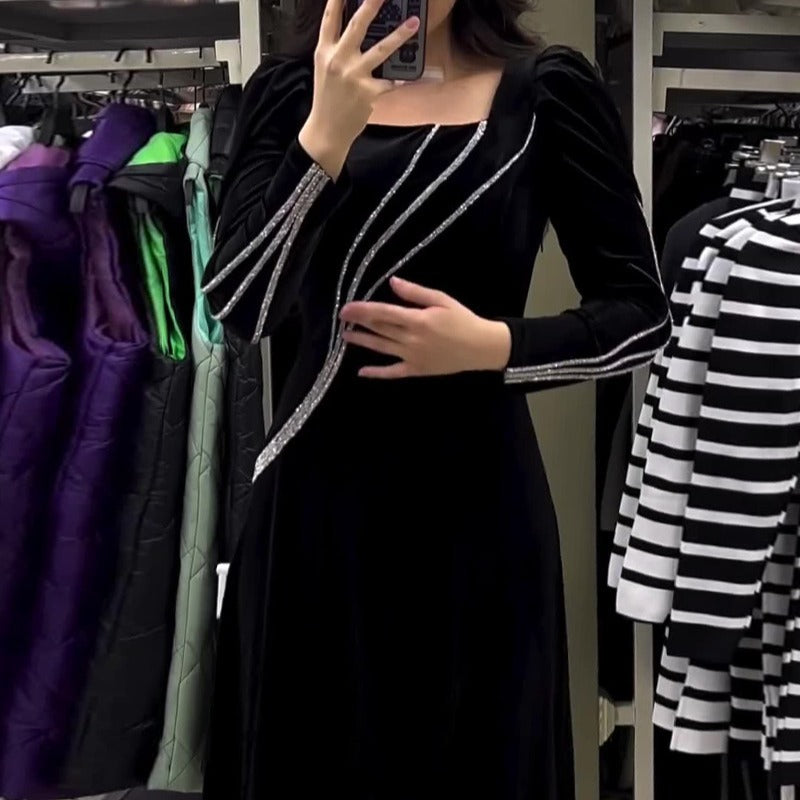 Long Sleeve Rhinestone Maxi Dress | Glamorous Evening Gown Ooho