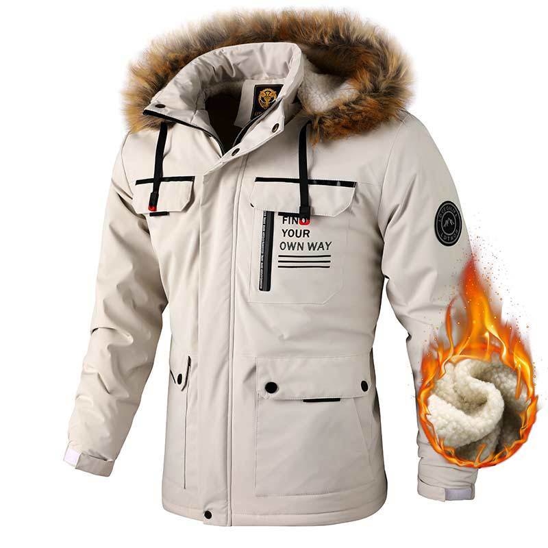 Men's Casual Hooded Jacket Parka Autumn And Winter Warm Solid Color Windproof Coat Outdoor Clothes With Multiple Pockets Ooho