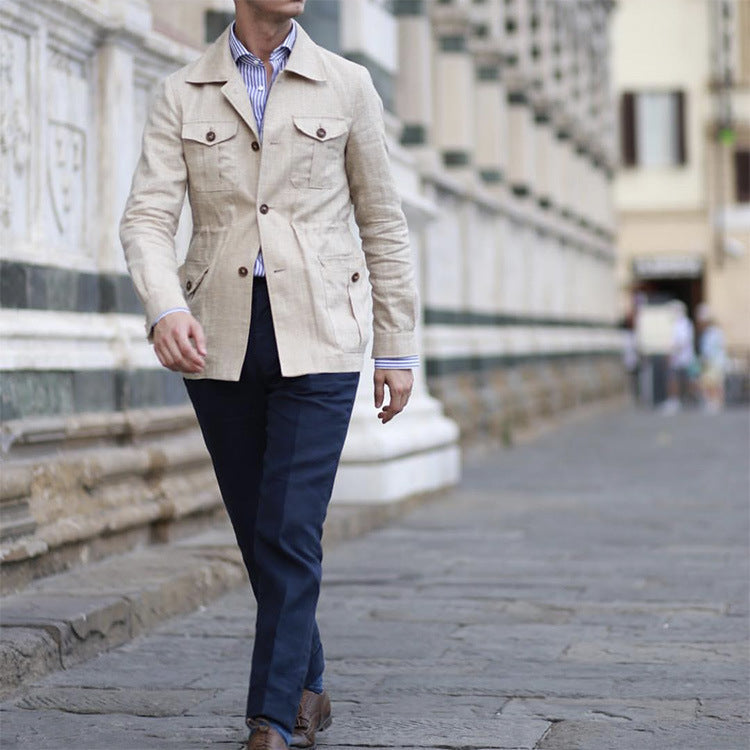 Lapel Multi-pocket Workwear Jacket Men Ooho