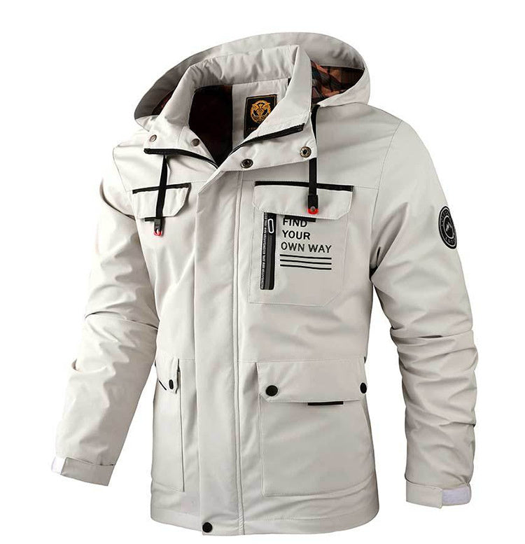 Men's Casual Hooded Jacket Parka Autumn And Winter Warm Solid Color Windproof Coat Outdoor Clothes With Multiple Pockets Ooho