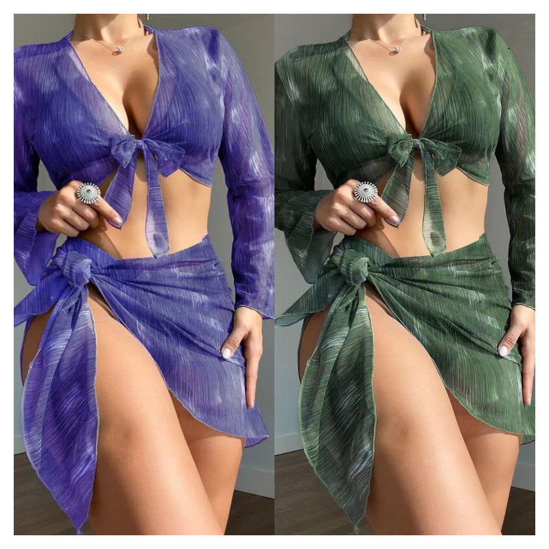Swimsuit New 4 PCs Set Split Long Sleeve Bikini For Women Ooho