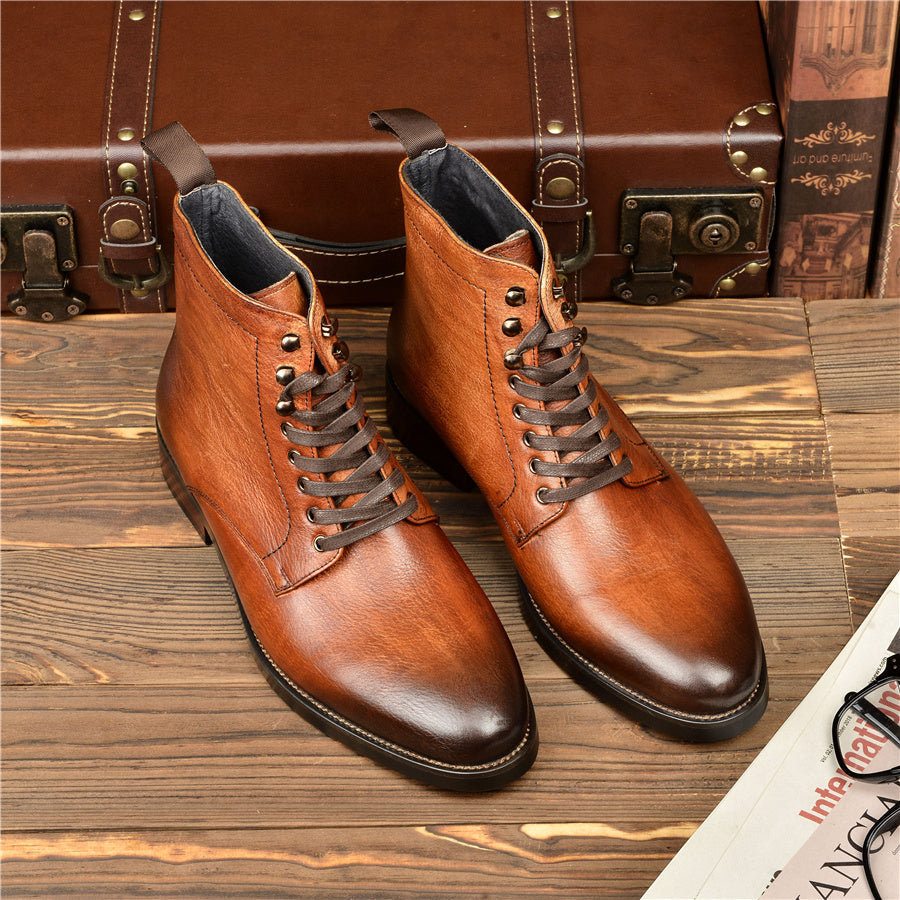 Soft Top Cowhide High Top Boots For Men Ooho