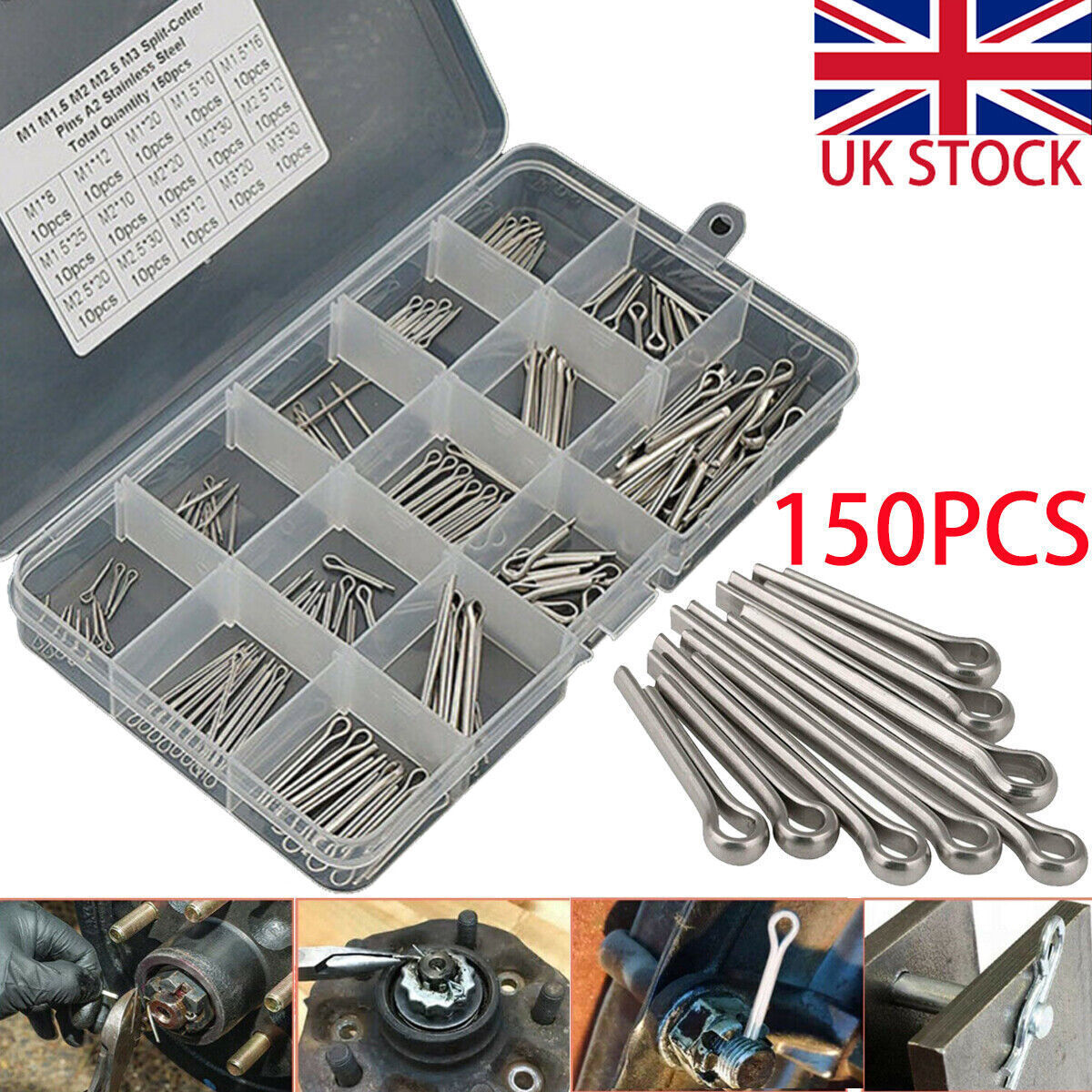 UK 150Pcs Split-Pins Split Cotter Pins Stainless Steel A2 Marine Grade 304
