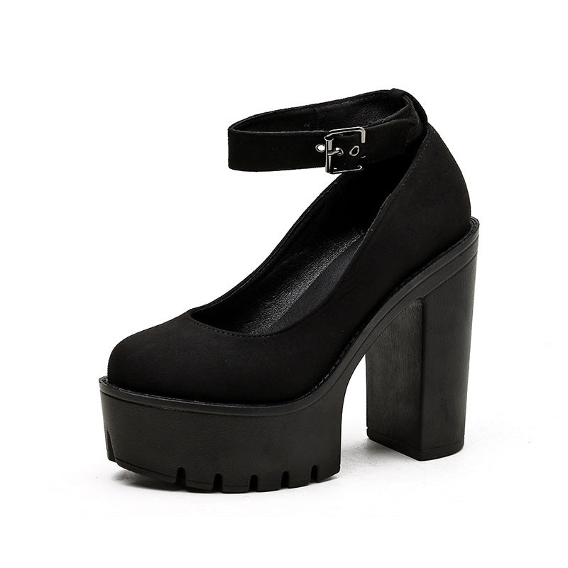 Black Platform Belt Buckle Chunky High Heels Ooho