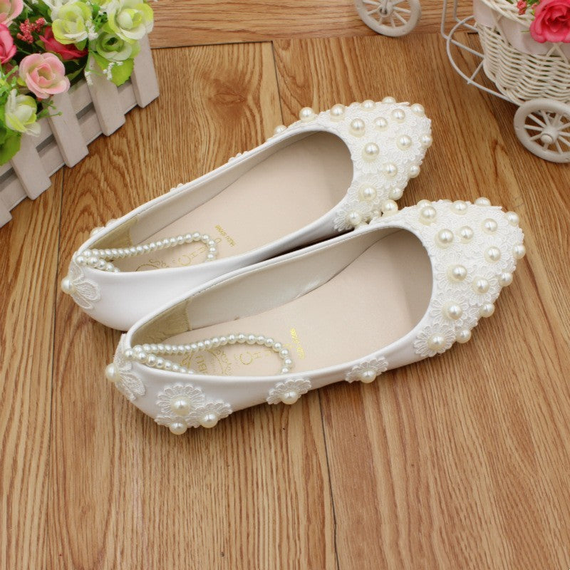 White Wedding Dress Flat Shoes Female Ooho