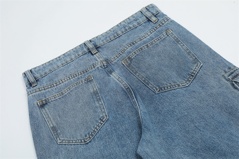 American Retro Multi-pocket Distressed Straight Cargo Pants Men Ooho