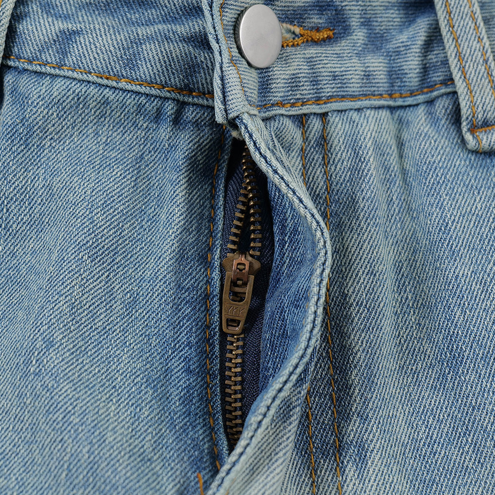 Printed Denim Straight Shorts For Men Ooho