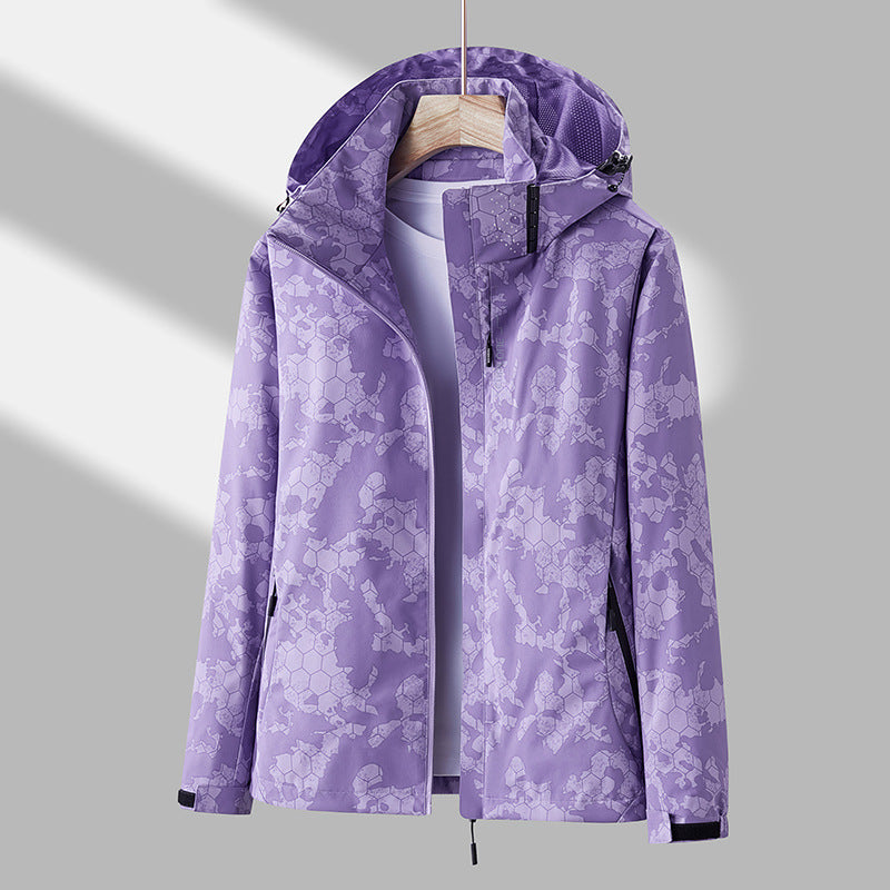 Printed Hooded Windbreaker Unisex Fashion Solid Color Zip-up Jacket Waterproof Windproof Outwear For Women Men Clothing Ooho