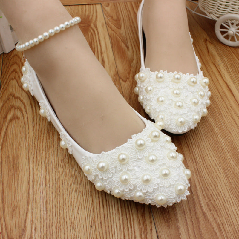 White Wedding Dress Flat Shoes Female Ooho