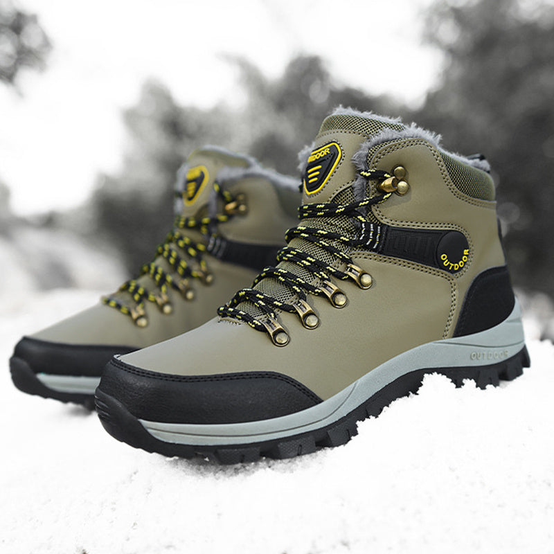 Winter Snow Boots Men Warm Plush Ankle Boots Hiking Lace-up Shoes Ooho