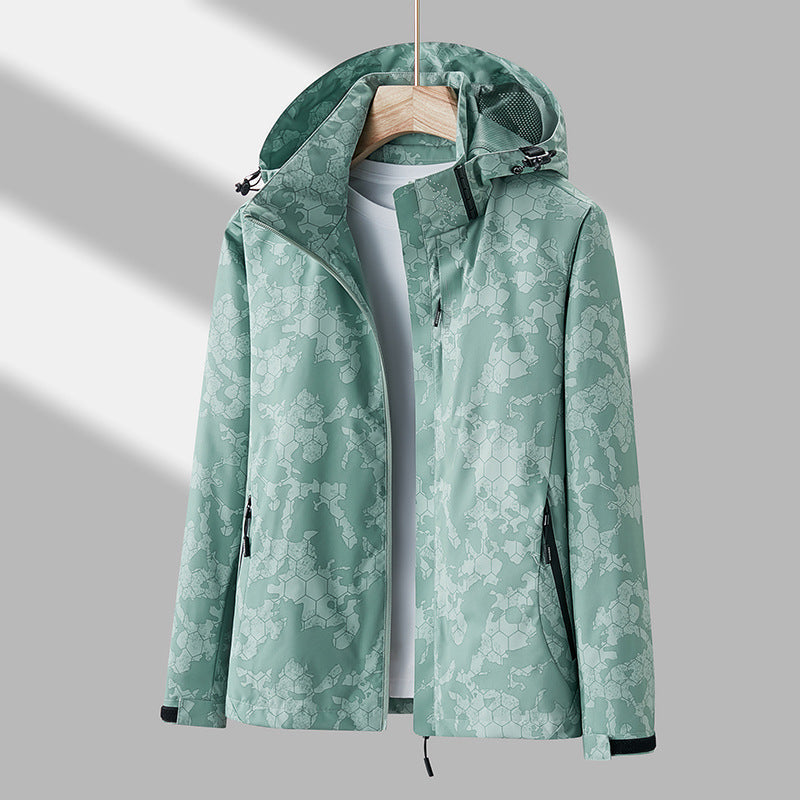 Printed Hooded Windbreaker Unisex Fashion Solid Color Zip-up Jacket Waterproof Windproof Outwear For Women Men Clothing Ooho