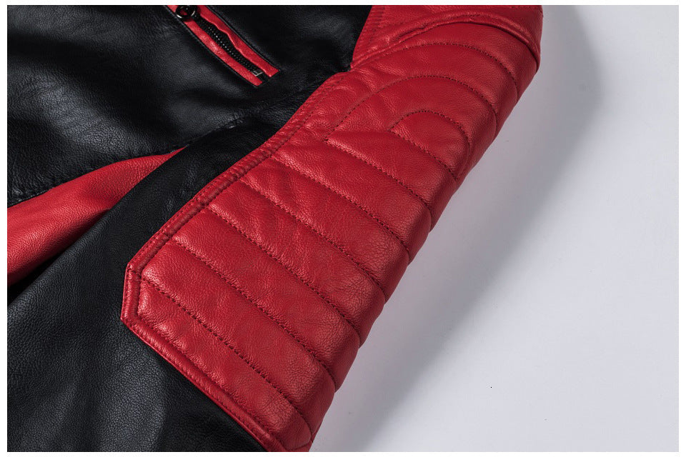 Motorcycle Stitching Leather Jacket Men Stand Collar Retro Ooho