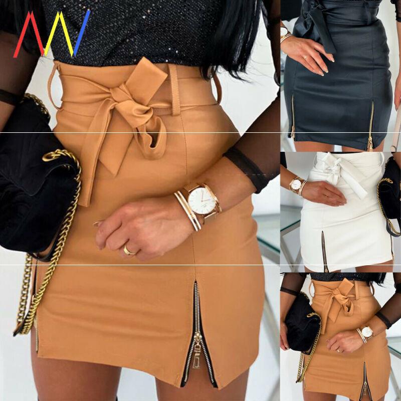 Women’s Bandage PU Leather Mini Skirt | Sexy High Waist Short Skirt for Ladies Ooho