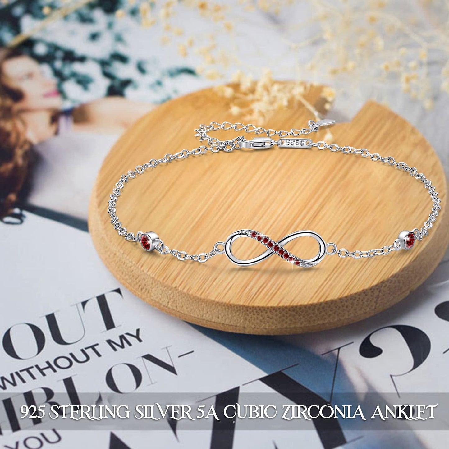 Sterling Silver Endless Love Symbol Anklet Charm Adjustable Chain Anklets For Women Ooho
