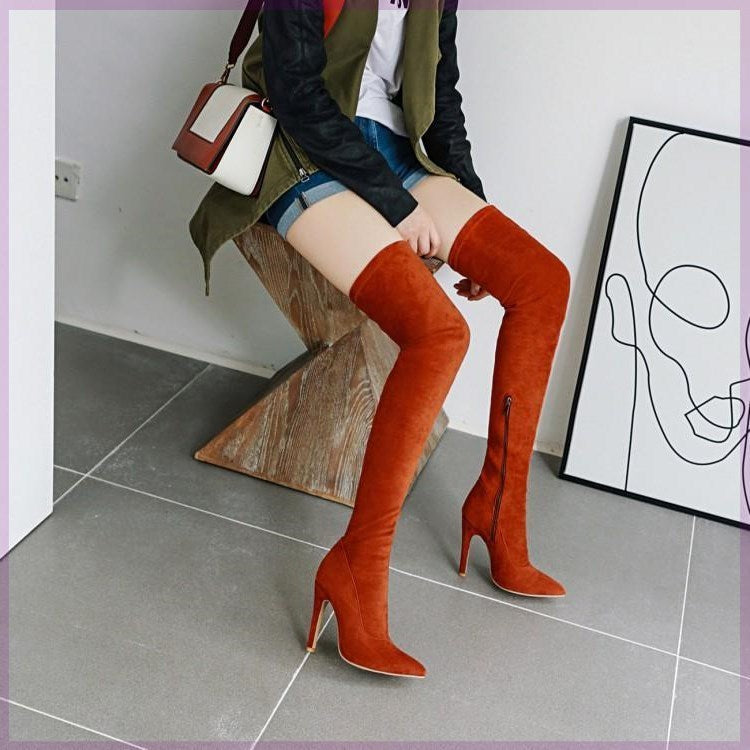 Women Stretch Knee Big Red Boots Ooho