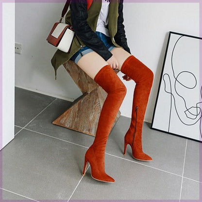Women Stretch Knee Big Red Boots Ooho