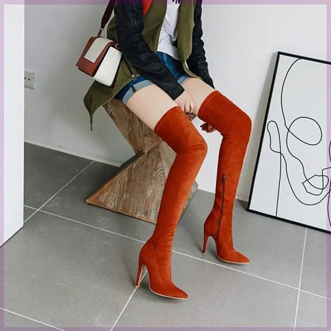 Women Stretch Knee Big Red Boots Ooho