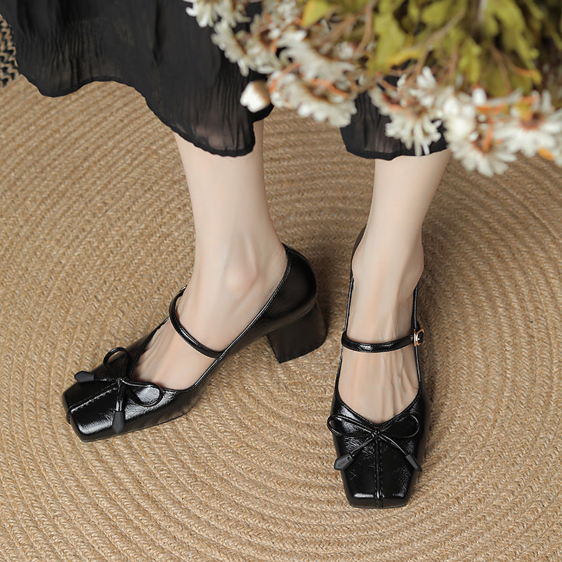 Bow Square Toe Mary Jane Shoes Women Ooho