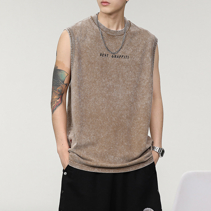 Summer Retro Washed Cotton Tank Top Vest For Men Ooho