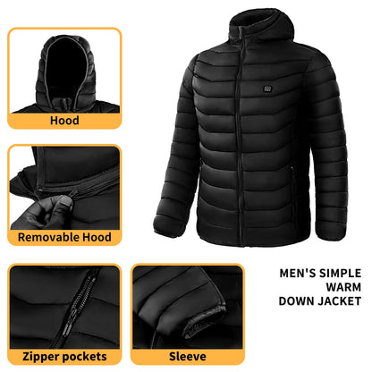 Men Heated Puffer Jacket Electric Heating Coat Insulated Hood Windbreaker Ooho