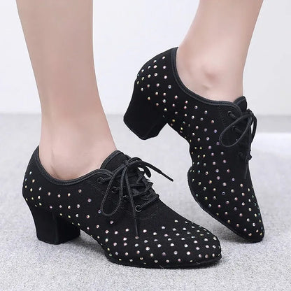 Women's Latin Dance Oxford Cloth Full Diamond Shoes Ooho