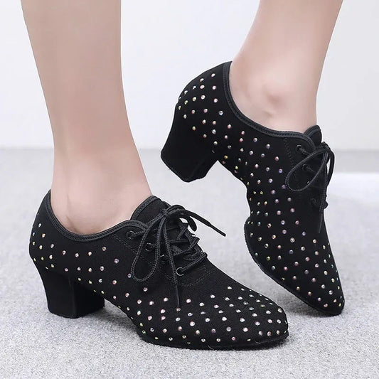 Women's Latin Dance Oxford Cloth Full Diamond Shoes Ooho