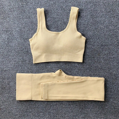 2pcs Seamless Yoga Suit for Women – Thread Bra & Butt Lifting High Waist Leggings Set for Sports & Fitness Ooho