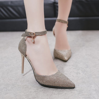 Sandals Women Beaded Buckle Pointed Heel Ooho