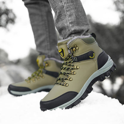 Winter Snow Boots Men Warm Plush Ankle Boots Hiking Lace-up Shoes Ooho