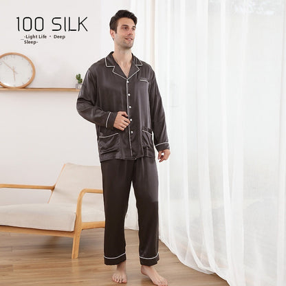 Men's Silk Pajamas 22 M Heavy Mulberry Silk Lapel Homewear Ooho